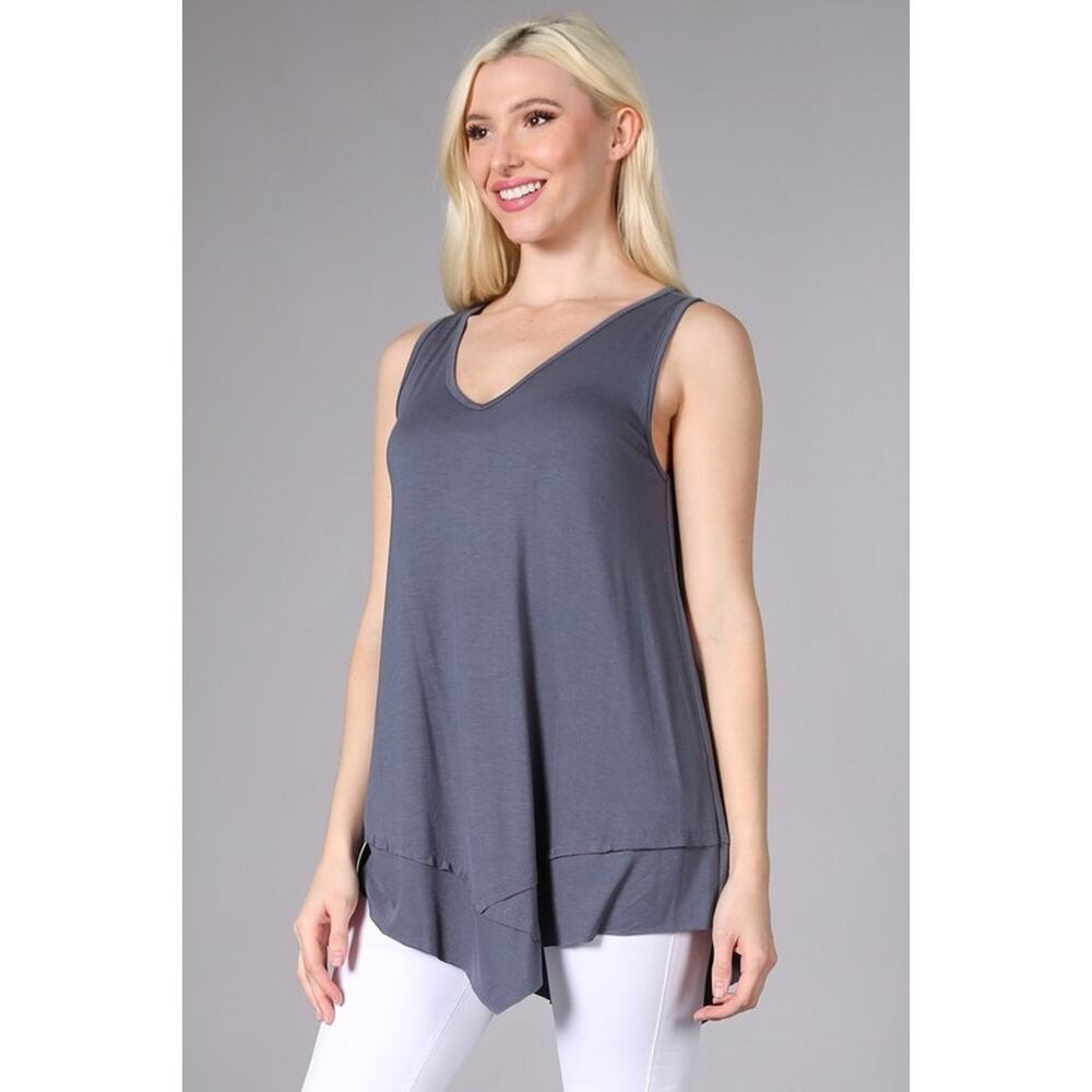 Chatoyant V-Neck Casual Top Slate Grey Small
